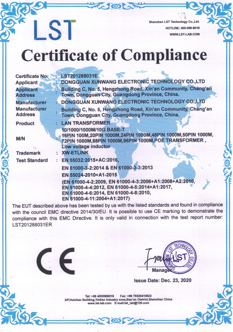Lan Transformer CE Certificate